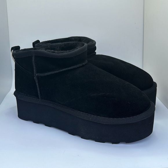 CUSHIONAIRE Women's Genuine Suede pull on platform boot +Memory Foam 8.5 BLACK - Picture 1 of 7
